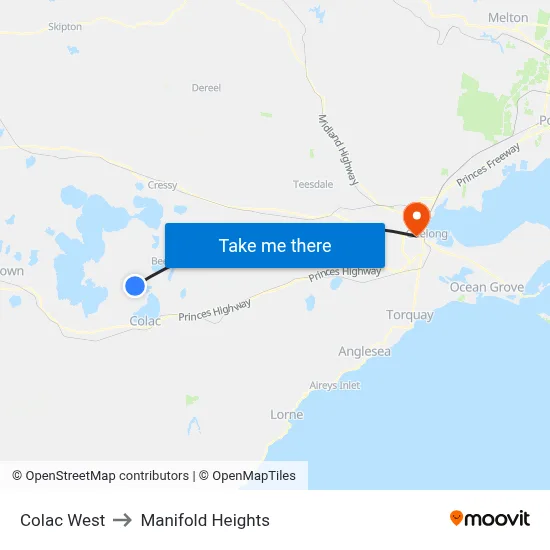 Colac West to Manifold Heights map