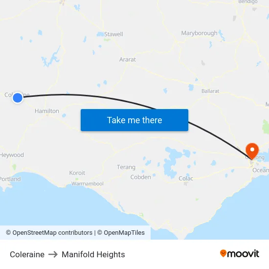 Coleraine to Manifold Heights map