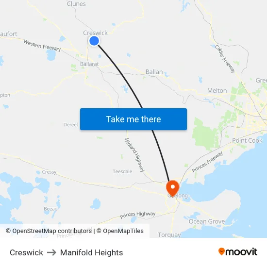 Creswick to Manifold Heights map