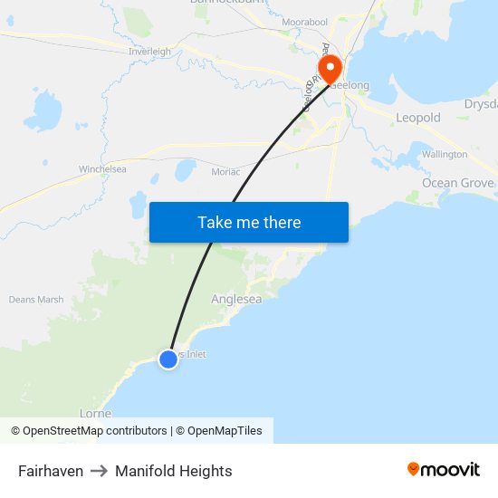 Fairhaven to Manifold Heights map