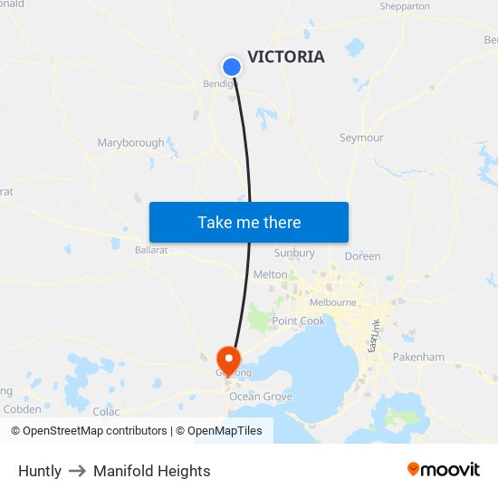 Huntly to Manifold Heights map