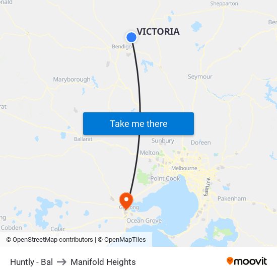Huntly - Bal to Manifold Heights map