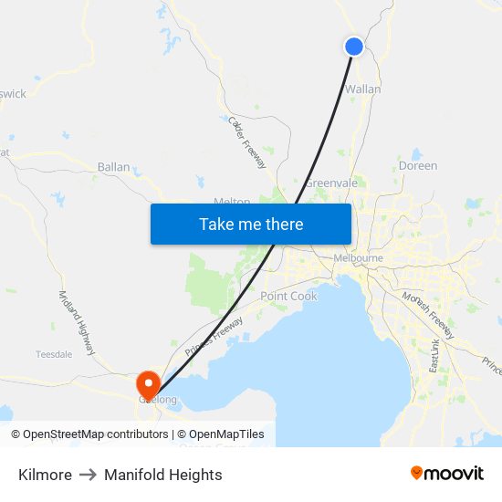 Kilmore to Manifold Heights map