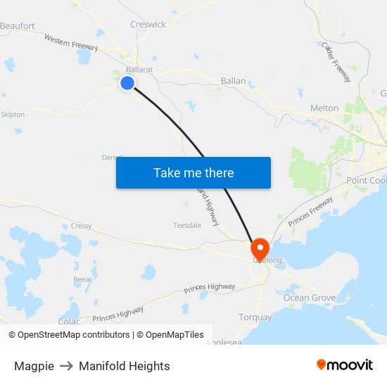 Magpie to Manifold Heights map