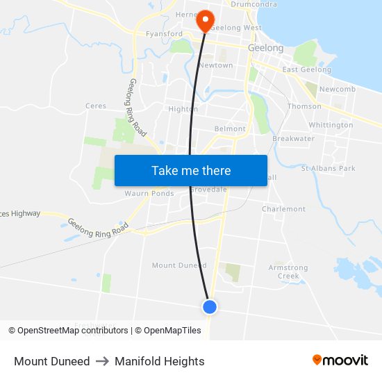 Mount Duneed to Manifold Heights map