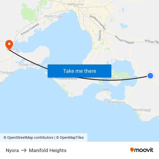 Nyora to Manifold Heights map