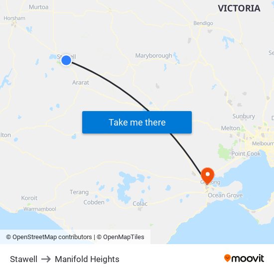 Stawell to Manifold Heights map