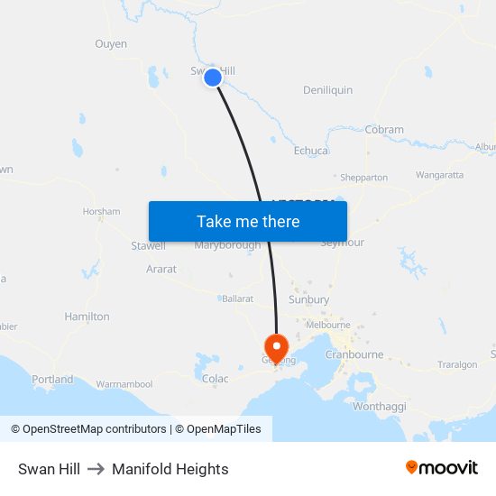 Swan Hill to Manifold Heights map