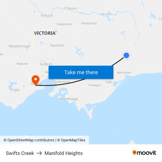 Swifts Creek to Manifold Heights map