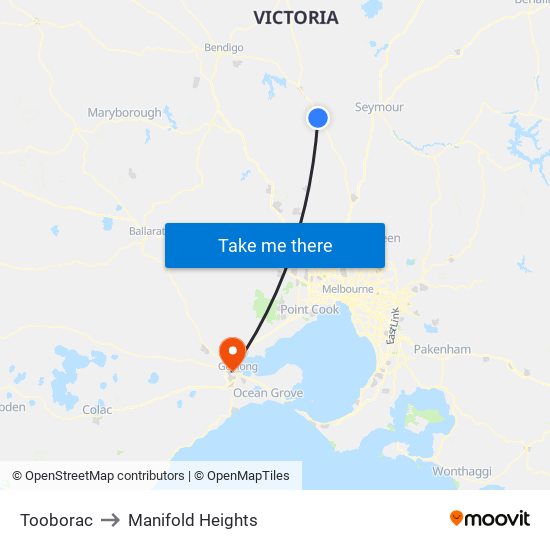 Tooborac to Manifold Heights map