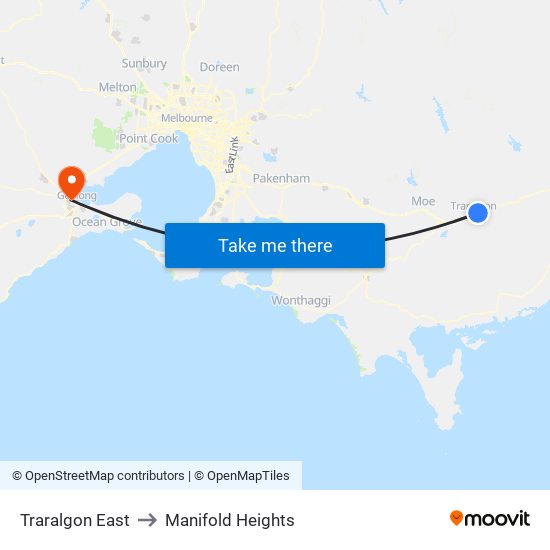 Traralgon East to Manifold Heights map