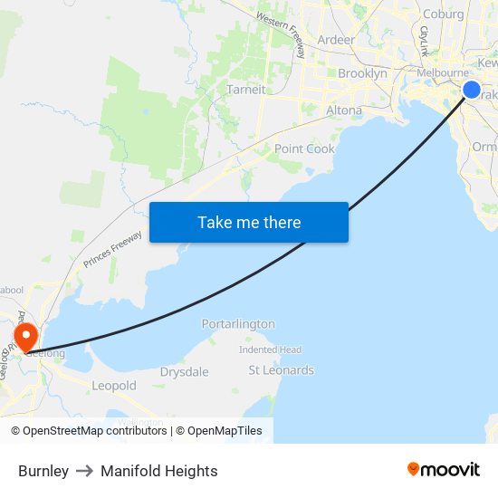 Burnley to Manifold Heights map