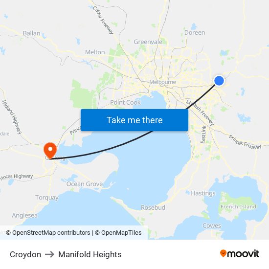 Croydon to Manifold Heights map