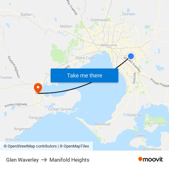Glen Waverley to Manifold Heights map