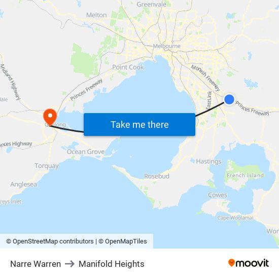 Narre Warren to Manifold Heights map