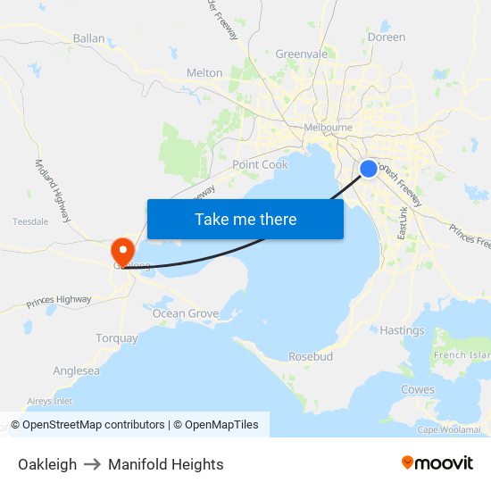 Oakleigh to Manifold Heights map