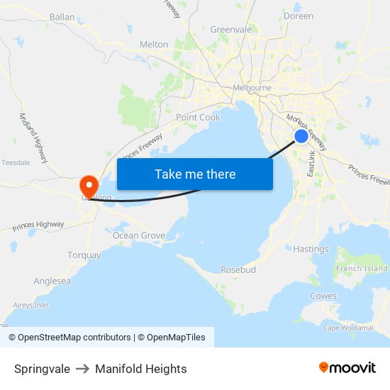 Springvale to Manifold Heights map