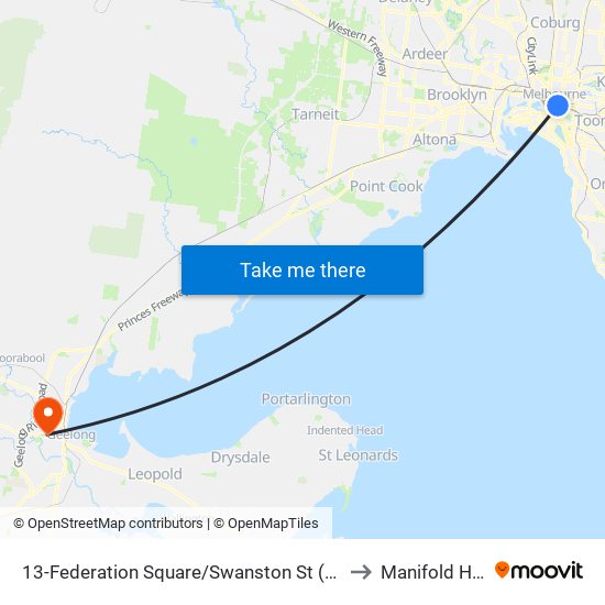 13-Federation Square/Swanston St (Melbourne City) to Manifold Heights map