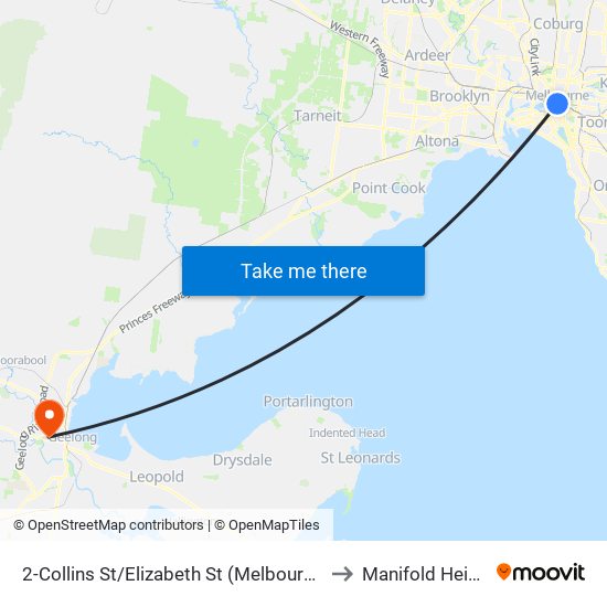 2-Collins St/Elizabeth St (Melbourne City) to Manifold Heights map