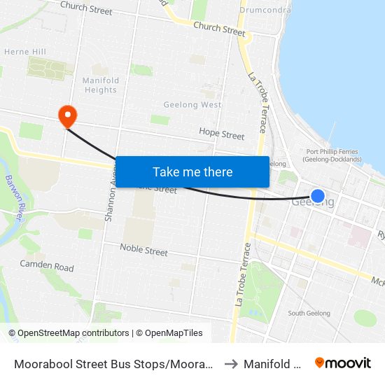 Moorabool Street Bus Stops/Moorabool St (Geelong) to Manifold Heights map