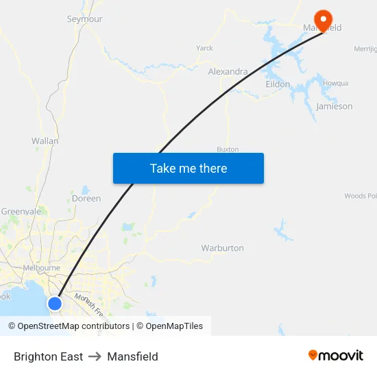 Brighton East to Mansfield map