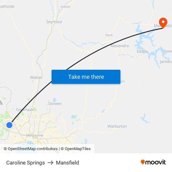 Caroline Springs to Mansfield map