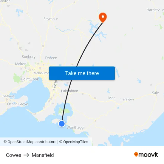 Cowes to Mansfield map