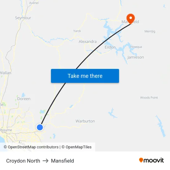 Croydon North to Mansfield map