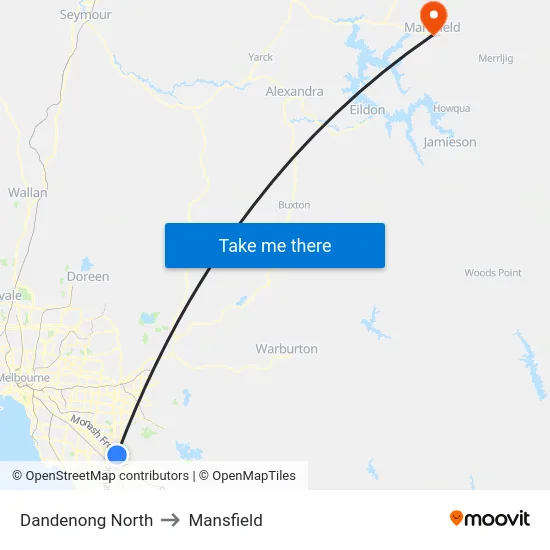 Dandenong North to Mansfield map
