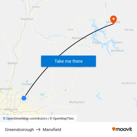 Greensborough to Mansfield map