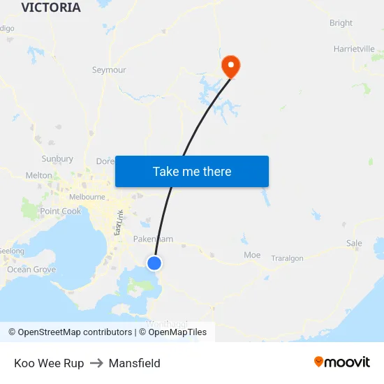 Koo Wee Rup to Mansfield map