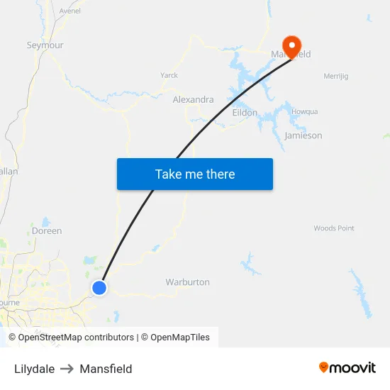 Lilydale to Mansfield map