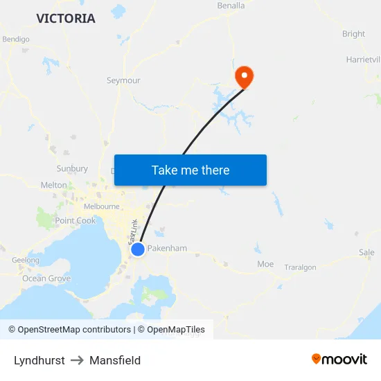 Lyndhurst to Mansfield map