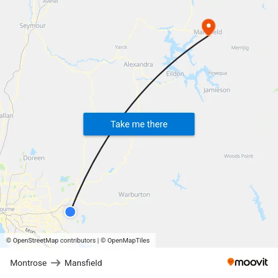 Montrose to Mansfield map