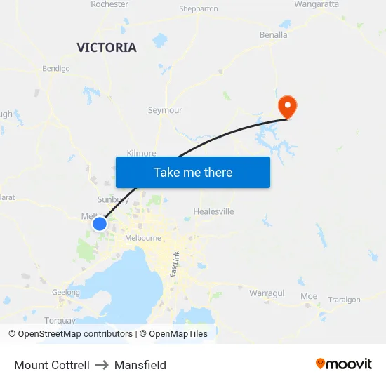 Mount Cottrell to Mansfield map