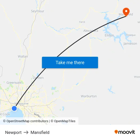 Newport to Mansfield map