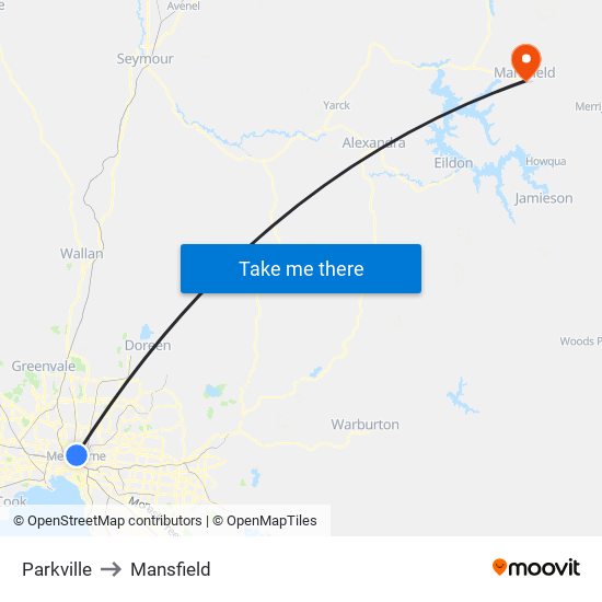 Parkville to Mansfield map