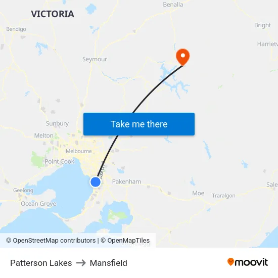 Patterson Lakes to Mansfield map
