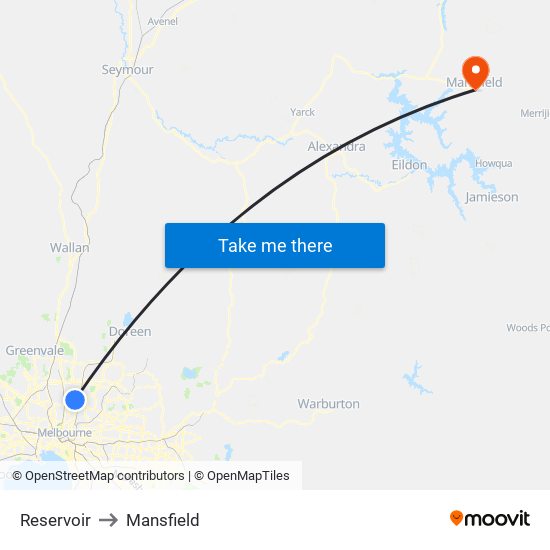 Reservoir to Mansfield map