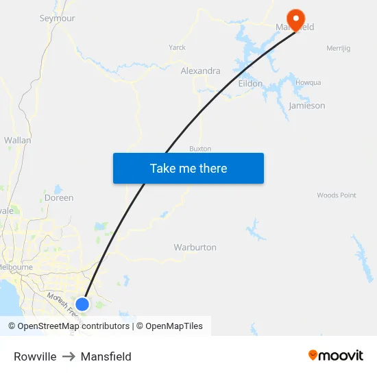 Rowville to Mansfield map