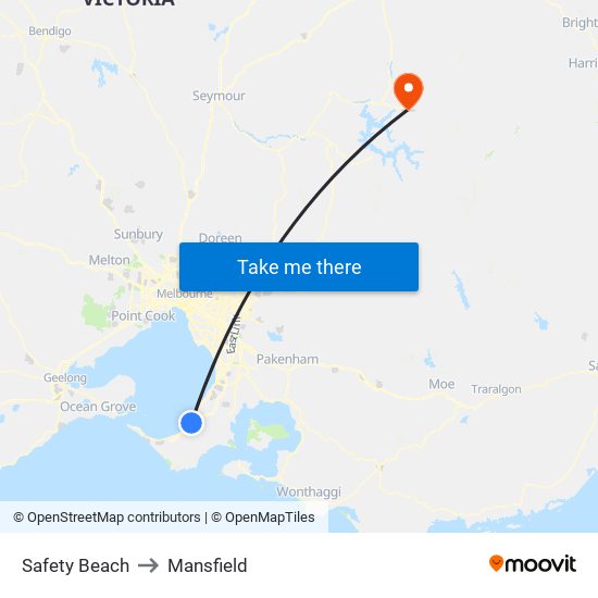 Safety Beach to Mansfield map