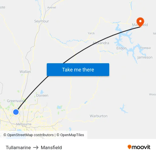Tullamarine to Mansfield map