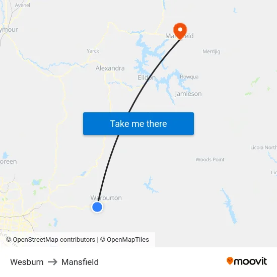 Wesburn to Mansfield map