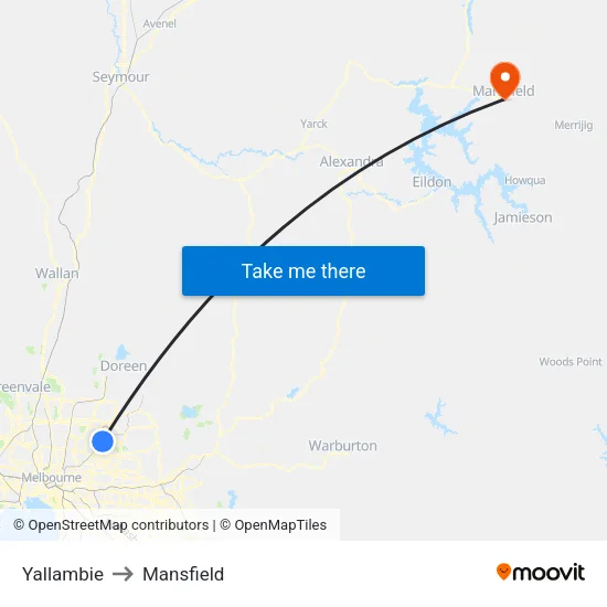Yallambie to Mansfield map