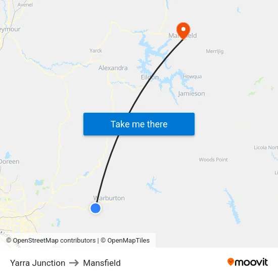 Yarra Junction to Mansfield map