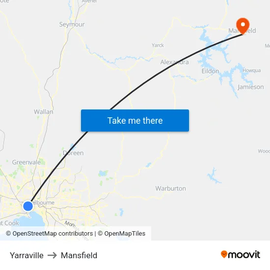 Yarraville to Mansfield map