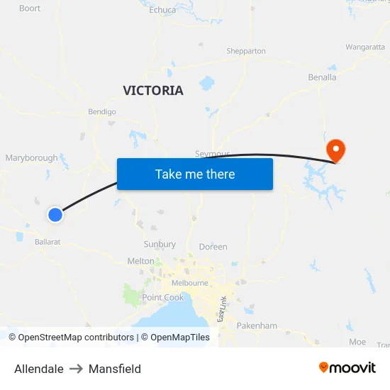 Allendale to Mansfield map