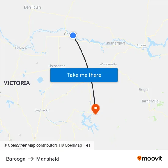 Barooga to Mansfield map