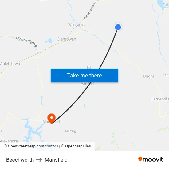 Beechworth to Mansfield map