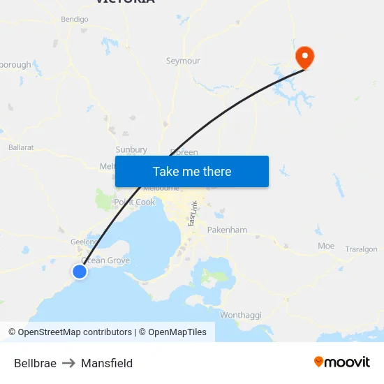 Bellbrae to Mansfield map
